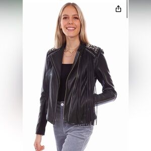 NWT Scully Western Jacket Womens Fringe Studded Leather Lamb